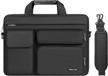 mosiso laptop shoulder messenger bag - fits 13-14 inch macbook air/pro, 2 raised & 1 flapover pockets, handle & belt - black logo