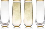 stemless champagne flute glass set of 4 with gold rim and base - mimosa glass - perfect for bridesmaid champagne flute or dailyware - set of 4 champagne flutes without stems by trinkware logo