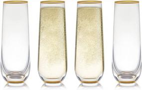 img 4 attached to Stemless Champagne Flute Glass Set Of 4 With Gold Rim And Base - Mimosa Glass - Perfect For Bridesmaid Champagne Flute Or Dailyware - Set Of 4 Champagne Flutes Without Stems By Trinkware
