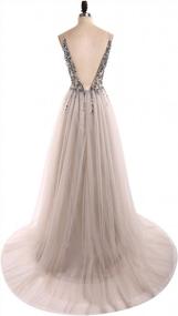 img 1 attached to Prom Dresses Sexy Deep V Neck Sequins Beads Tulle And Lace High Split Long Evening Dresses Bridal Wedding Dress