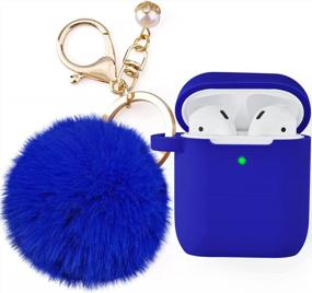 img 4 attached to Cute Cobalt Blue Filoto Case With Keychain And Pompom For Apple AirPods 2&1 Charging Case: Ideal Protective Accessories For Girls And Women