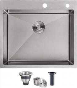 img 4 attached to ROVOGO 25"X22" Single Bowl Drop-In Kitchen Sink, Handmade From 18 Gauge Stainless Steel With Brushed Finish And 2 Pre-Drilled Holes