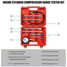 img 3 attached to 🔍 JIFETOR Cylinder Compression Tester Kit with 8PCS Small Engine Pressure Gauge for Gasoline Car Motorcycle Truck Diagnostic - Red, Includes 4 Extension Rods