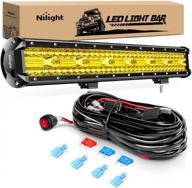 nilight 20 inch 420w led light bar amber triple row flood spot combo 42000lm driving boat led off road lights with 12v on/off 5 16awg wiring harness kit, 2 years warranty логотип