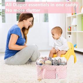 img 3 attached to 👶 Pink Large Collapsible Baby Diaper Caddy - Nursery Organizer Storage Basket for Girls - Portable Tote Bag for Changing Table, Car Travel, and Registry Favorites - Newborn Essentials Must-Haves with Cute Small Dots