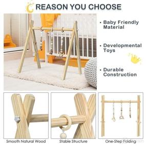 img 2 attached to 👶 Portable Wooden Baby Gym - Foldable Play Gym Frame with Teething Toys, Exercise Activity Bar - Newborn Baby Gift (Natural)