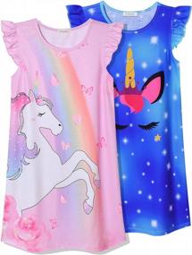 img 4 attached to Adorable Mermaid Pajama Set: 2-Pack Cotton Flutter Sleeve Nightgowns For Girls