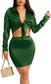 img 4 attached to Showstopper Alert: A Must-Have Sexy 2-Piece Set For Women'S Club Night Out - Long Sleeve Tie Front Crop Top And Mini Bodycon Skirt