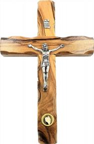 img 3 attached to Zuluf Catholic Cross Crucifix With Holy Land Stone For Wall Christian Olive Wood Religious Gift With Certificate Wooden Cross With Silver Plated Metal Crucifix And Stone 12Cm / 4.7 Inches CRS046