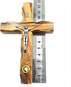 img 2 attached to Zuluf Catholic Cross Crucifix With Holy Land Stone For Wall Christian Olive Wood Religious Gift With Certificate Wooden Cross With Silver Plated Metal Crucifix And Stone 12Cm / 4.7 Inches CRS046