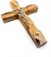 zuluf catholic cross crucifix with holy land stone for wall christian olive wood religious gift with certificate wooden cross with silver plated metal crucifix and stone 12cm / 4.7 inches crs046 logo