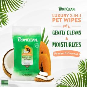 img 3 attached to TropiClean Papaya & Coconut Luxury 2-In-1 Pet Wipes, 20Ct - Wipes For Dogs & Cats - Gently Removes Dirt & Dander - For Pet Paws, Face, Body & Butt - Tropical Papaya & Coconut Scent