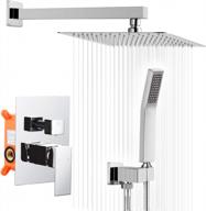 10 inch luxury rain mixer shower combo set - wall mounted chrome faucet, valve & trim included - hgn logo