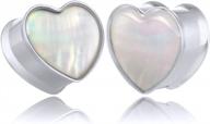 2 pcs heart with pearl shell ear plugs tunnels: 316l stainless steel pierced hangers for women's stretched earlobes logo