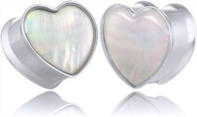 img 4 attached to 2 PCS Heart With Pearl Shell Ear Plugs Tunnels: 316L Stainless Steel Pierced Hangers For Women'S Stretched Earlobes