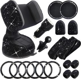 img 4 attached to 🚗 Black Bling Car Accessories Set - Dual USB Car Charger, Cup Holders, Phone Holder Mount, Car Hook Backseat, Glasses Holders - 20 Pack Kit Gift for Women Girls