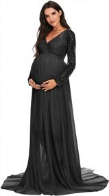 img 3 attached to Stylish Maternity V-Neck Chiffon Photography Gown With Long Sleeves And Lace Stitching - Perfect For Baby Shower Photoshoots