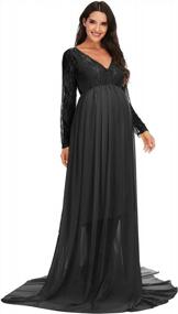 img 2 attached to Stylish Maternity V-Neck Chiffon Photography Gown With Long Sleeves And Lace Stitching - Perfect For Baby Shower Photoshoots