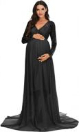 stylish maternity v-neck chiffon photography gown with long sleeves and lace stitching - perfect for baby shower photoshoots логотип