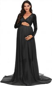 img 4 attached to Stylish Maternity V-Neck Chiffon Photography Gown With Long Sleeves And Lace Stitching - Perfect For Baby Shower Photoshoots