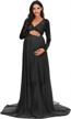 stylish maternity v-neck chiffon photography gown with long sleeves and lace stitching - perfect for baby shower photoshoots logo