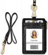 id badge holder with lanyard, vertical bling shiny id badge card holder with 1 clear id window, 4 credit card slots, 1 cash coin slot and a detachable neck lanyard (bling black) logo