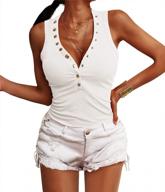 slim fitted henley tank tops for women - luranee's ribbed sleeveless shirts perfect for summer with button detailing logo