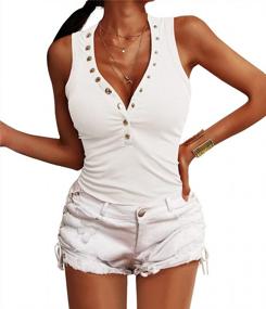 img 4 attached to Slim Fitted Henley Tank Tops For Women - LURANEE'S Ribbed Sleeveless Shirts Perfect For Summer With Button Detailing