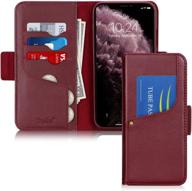 toplive luxury cowhide genuine leather iphone 11 pro wallet case with kickstand and stunning wine red hue logo