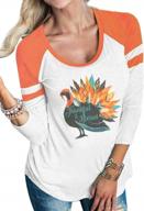 women's thanksgiving turkey 3/4 sleeve striped splicing tshirt - dutut thankful blessed shirt логотип