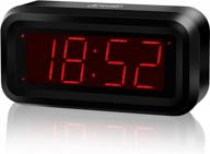 digital clock, battery operated clock, cordless, small led clock, 1.2'' tall sparkling red led number display, snooze, alarm clock for heavy sleepers adults kids students bedroom bathroom kitchen logo