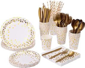 img 4 attached to 🎉 201 Party Supplies Set: Premium Gold Dot Dinnerware for 25 Guests - Perfect for Wedding, Bridal Shower, Baby Shower & Holiday Parties