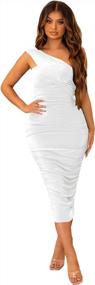 img 1 attached to Women'S Elegant One Shoulder Sleeveless Ruched Midi Cocktail Party Pencil Dresses