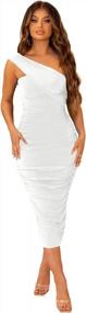 img 3 attached to Women'S Elegant One Shoulder Sleeveless Ruched Midi Cocktail Party Pencil Dresses