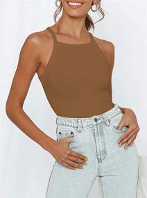 img 3 attached to 👗 Stylish Strappy Sleeveless Racerback Camisole Bodysuit: Women's Fashion Must-Have