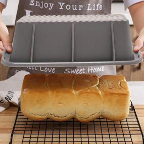 img 1 attached to Non-Slip Silicone Bread Loaf Pan 2-Pack By Aichoof - Non-Stick Cake Baking Mold With Grey Hand Design