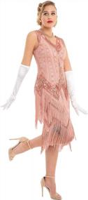 img 3 attached to Женское платье в стиле ар-деко 1920-х годов в стиле «Великий Гэтсби» — расшитое блестками, украшенное жемчугом и бахромой платье-флаппер с V-образным вырезом от PrettyGuide