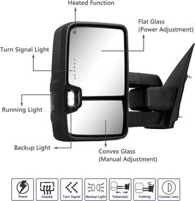 img 3 attached to Towing Mirror For Silverado Sierra - Compatible With 2014-2018 Chevy Silverado GMC Sierra 1500 2500 HD 3500 HD With Power Adjusted Heated Glass Running Turn Signal Lights Light (Painted Black Back）
