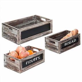 img 4 attached to MyGift Torched Wood Decorative Storage Organizer Bin, Small Nesting Crate Box With Chalkboard Front Panel, 3 Piece Set