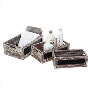 img 1 attached to MyGift Torched Wood Decorative Storage Organizer Bin, Small Nesting Crate Box With Chalkboard Front Panel, 3 Piece Set