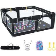 👶 portable extra large baby playpen for babies and toddlers 59"x70" - indoor baby playard with 2 doors - black baby play yard fence including 50 ocean balls, 2 pull rings, and a storage bag logo