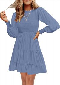 img 4 attached to Flowy And Flawless: MEROKEETY Women'S Long Sleeve Mini Dress With Elastic Waist And Tiered Style