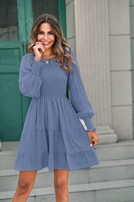 img 3 attached to Flowy And Flawless: MEROKEETY Women'S Long Sleeve Mini Dress With Elastic Waist And Tiered Style