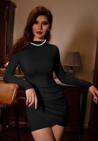 img 3 attached to GOBLES Women'S Long Sleeve Elegant Sexy Bodycon Ruched Mini Cocktail Dress