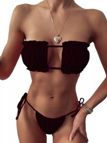 img 4 attached to BIKINX Bandeau Thong Bikini Set с регулируемой завязкой по бокам для женщин - сексуальный купальный костюм из двух частей
