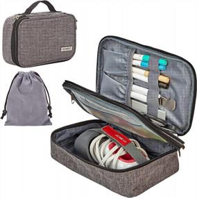 img 4 attached to HOMEST Carrying Case for Cricut Easy Press Mini - 2 Compartments, Multiple Slots - Grey - Ideal for Mini Heat Press Machine, Accessories, Pens, Scrapers, Scissors, Rulers & Tools