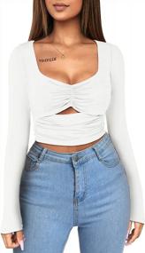 img 4 attached to FENSACE Women'S Slim Fit Long Sleeve Crop Top With Cut Out Detailing And Ruched Design - Basic T-Shirt For A Sexy Look