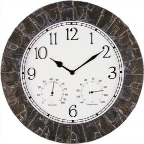 img 4 attached to Bestime 『Plastic』 14-Inch Faux-Slate Indoor/Outdoor Weatherproof Stone Wall Clock With Thermometer, Hygrometer. Weather Resistant Is Ideal For Garden, Lanai, Farmhouse, Yard, Home Decoration