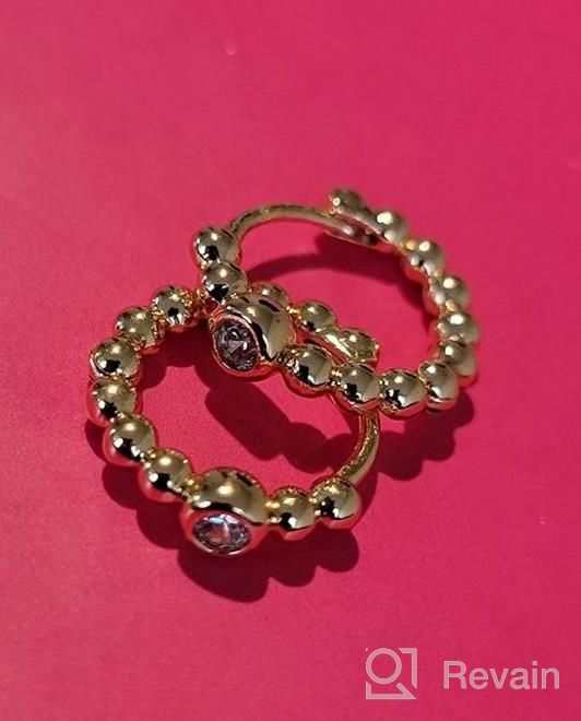 img 1 attached to Dainty Gold Plated Huggie Hoop Earrings For Women - Hypoallergenic With Beaded, Circle, Spike, Snake, Heart, Lightning And CZ Options From Fettero Gold review by Kendra Johnson
