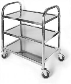 img 4 attached to 3-Tier Stainless Steel Rolling Utility Cart With Lockable Wheels - L30 X W16 X H33 Inch Kitchen Trolley For Catering, Restaurant And Home Storage Needs